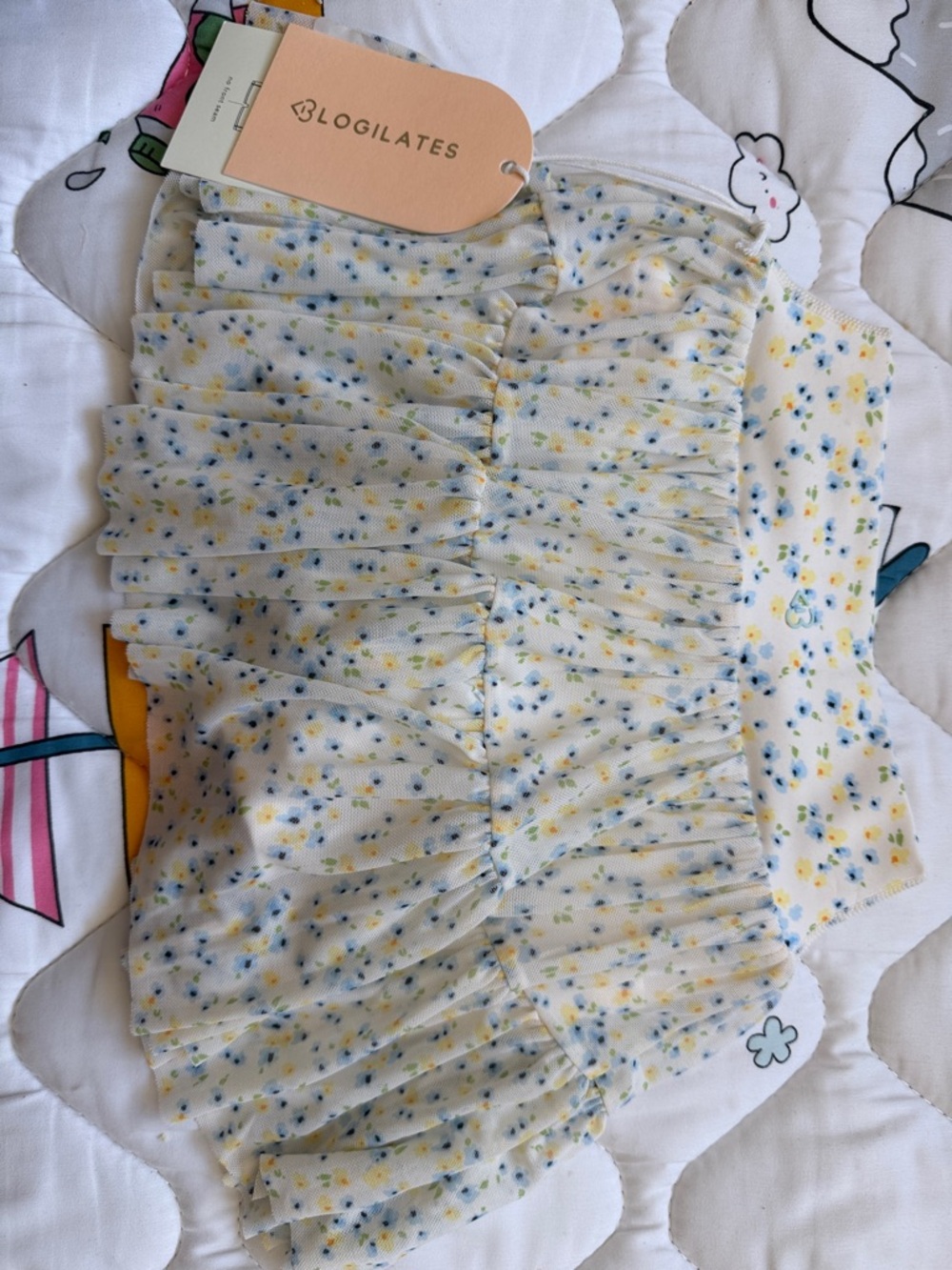 Girls XS (4/5) New Blogilates Floral Ruffle Skort - Yellow & Blue Ditsy Print